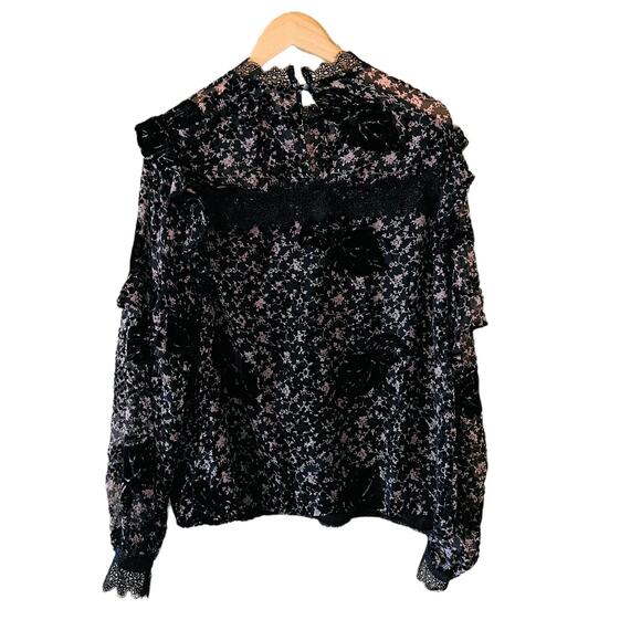 Three Floor Hoodoo Floral Mock Neck Long Sleeves Top Size 12 - Picture 3 of 10